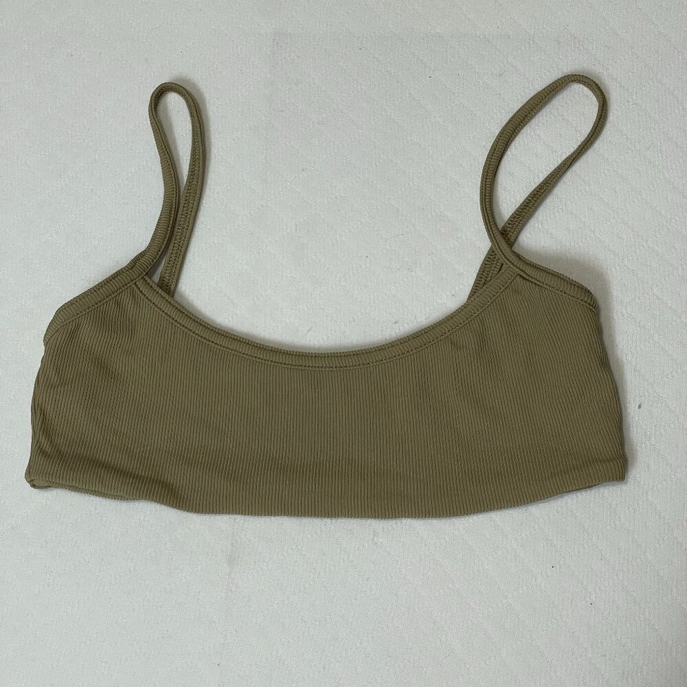 Oh Polly Scoop Neck Ribbed Bikini Top in Khaki Green size Medium